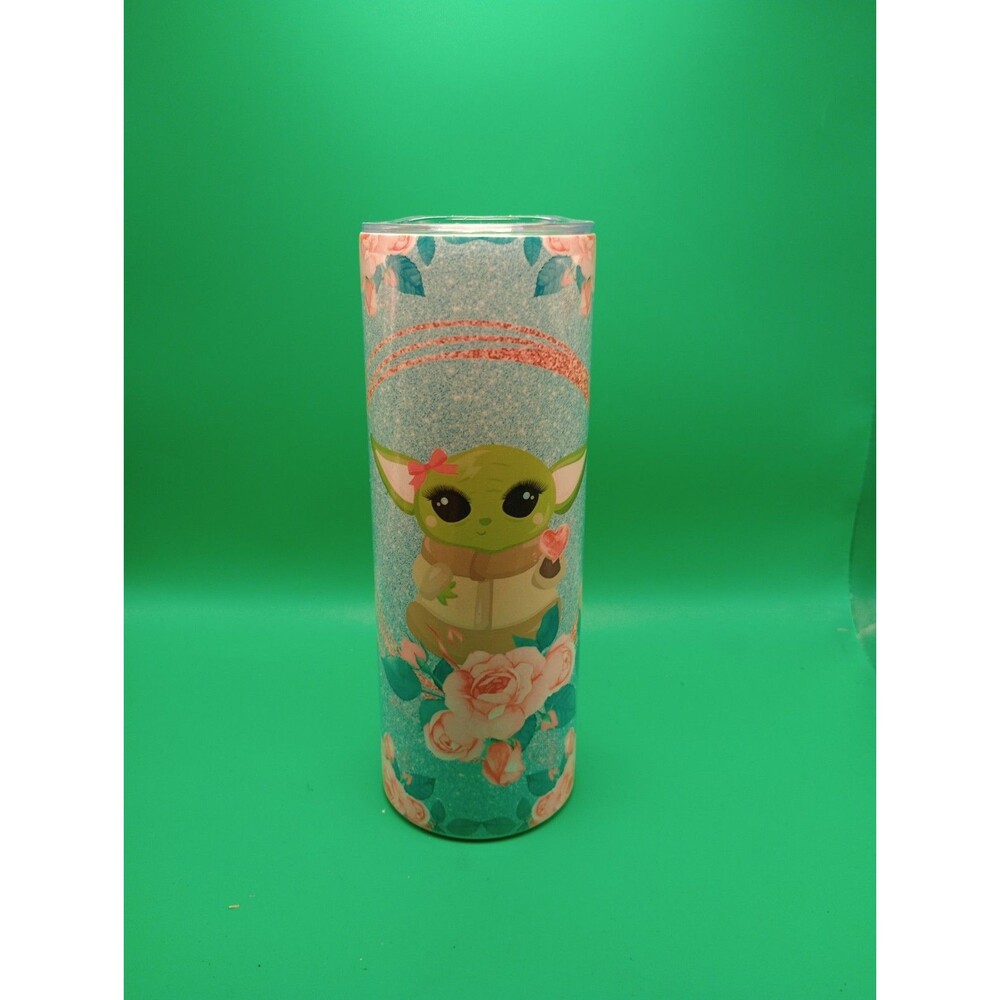 Subliminated Cute Yota Cyan And Pink Floral 20 Oz Mug Cup
